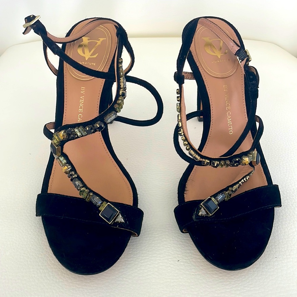 Vero Cuoio by Vince Camuto jeweled black high heals sandals size 8